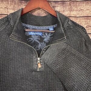 Tommy Bahama Sunbreak Sweater‎ Men's XXL Black Textured Knit Half Zip Beach